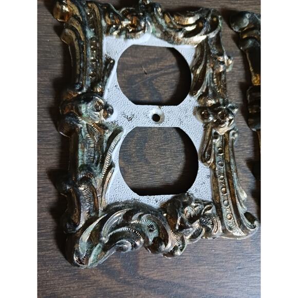 Vintage Brass Ornate Outlet Plates Set of 3 - Picture 2 of 4